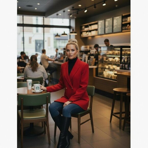 Authentic Vintage Escada by Margaretha Ley Bold Red Wool Blazer/Gold Buttons - Picture 3 of 11